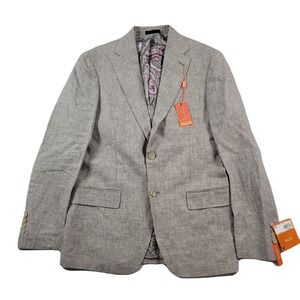 Tallia Linen Suit Jacket Men 38R‎ 38 Taupe Cream Stretch Blazer $425 NEW